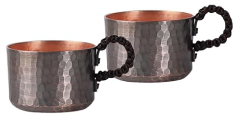 Gcljlmy Juego de 2 tazas de café de cobre puro con asa, diseño retro, hechas a mano, para ceremonia del té, restaurante, tazas de té de cobre