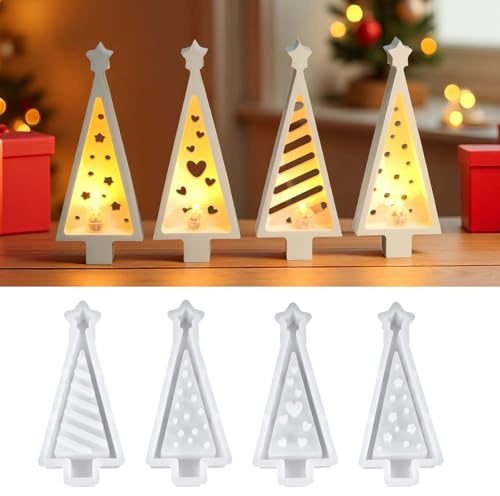WIKIMO 4 Stück Silikonformen Gießformen Weihnachten, 6 x 14 cm Gießformen Silikon für Weihnachtsbaum Teelichthalter Kerzenformen