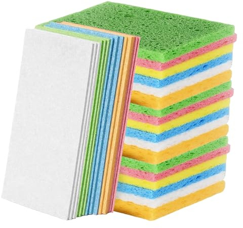 30Pcs Washing Up Sponges, Natural Colourful Cellulose Cleaning Sponges, Non-Scratch Compressed Absorbent Kitchen Dish Scrubber Sponge for Household,Cookware, Bathroom (6 Vibrant Colours)