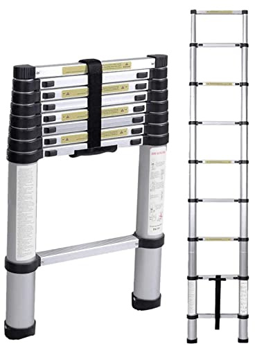 Scala telescopica – Scala leggera estensibile in alluminio per una facile conservazione e trasporto – perfetta per casa, camper, accesso al loft e progetti fai da te
