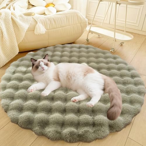 DLLDLGG Deluxe-Hundebett aus Plüsch, Waschbare, Weiche, Zottelige, Runde Katzenschlafmatte, Katzenbedarf für Haustiere, rutschfeste Teppiche für Wohnzimmer und Schlafzimmer