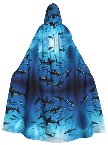 Cape longue unisexe à capuche pour adultes, motif requins-marteaux, cape poncho pour déguisement d'Halloween pour hommes et femmes, déguisement pour adultes pour Halloween, cosplay de sorcière et va
