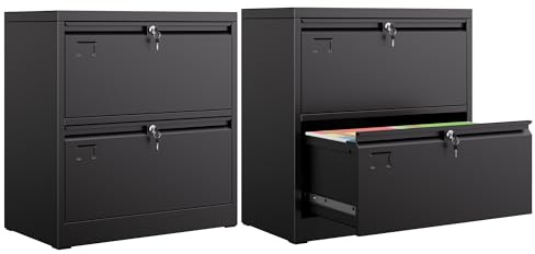 LOCENHU Armario de metal con 2 cajones,Armario de archivo de gran capacidad,Armario de grabación con cerradura,Gran capacidad, adecuado para el hogar, la oficina, negro