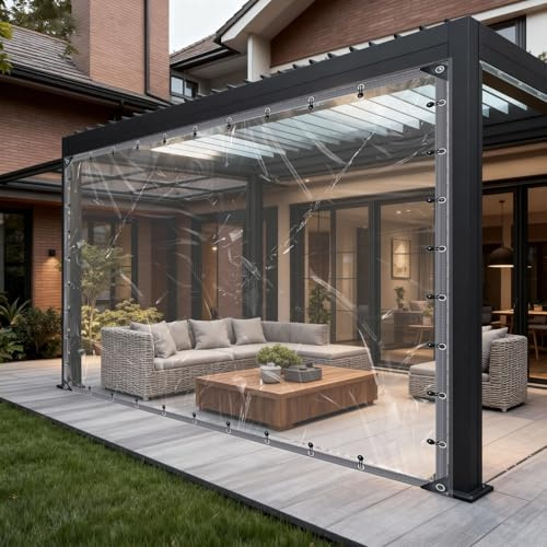 6x9 FT Transparent Tarp & Clear PVC Vinyl for Porch Enclosure Panels - Heavy Duty Waterproof with Grommets, Perfect for Winter Protection & Wind Blocking