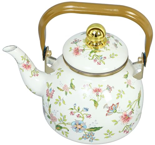 RUNROTOO Enamel Kettle Teapot, 1l Teakettle for Stovetop Use, Reusable Enamel Water Kettle with Handle, Easy to Brew Loose-Leaf Teas, Classic Japanese Decorative Design