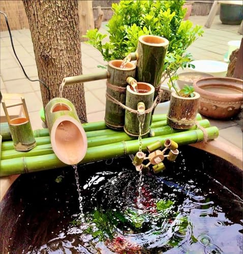 Bambu vattenfontän med pump - utomhus trädgårdsdekoration vattenhjul funktion för damm och akvarium inomhus/utomhus vattencirkulationssystem utesluter behållare