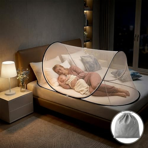 Sekey Pop Up Moskitonetz Bett, Faltbares Mückennetz Reise 200 x 80 x 56 cm, Tragbares Campingzelt Einfache und Schnelle Installation, Ultraleichtes Bettzelt Einzelbett für Familien Outdoor Camping