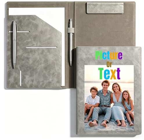 Personalisierter A4 Ordner mit Foto, Text oder Logo – Ledermappe für Bewerbungsmappe, Lebenslauf, Vertrag – Professioneller Dokumentenhalter für Vorstellungsgespräch, Büro, Studium (Grau)