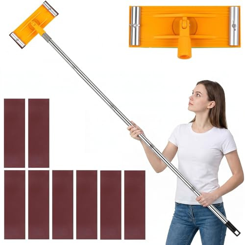 KQWVZ Heavy Duty Swivel Pole Sander, Heavy Duty Pole Sander with 55 inch Extension Pole & 8PCS Sandpaper, 360 Degree Rotation Drywall Sanders, Heavy Duty Sanding Pole for Walls and Ceilings