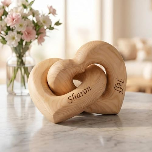 XFZDKJSD Escultura de madera de corazón personalizada con nombre personalizado, escultura de corazón infinito de madera, recuerdo personalizado (madera)