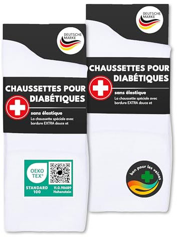 sockenkauf24 6 Paia Calze Diabetici senza Elastico 97% Cotone senza Cucitura Uomo & Donna (39-42 Bianco)
