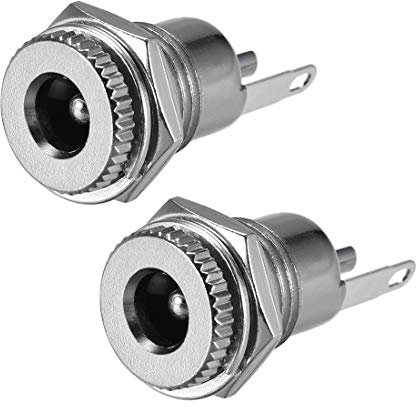 sourcing map Panel Mount DC Connector Power Audio Video Socket Female 5.5mm x 2.5mm Silver Tone 2Pcs
