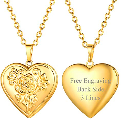 FOCALOOK Herz Anhänger Halskette Damen Namenkette Personalisiert Kette Gold/Rosegold/Weißgold Herzkette Amulett Schmuck für Muttertag Valentinstag