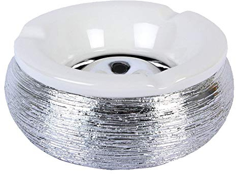 Sepilo Windaschenbecher Windascher Gross aus Keramik rund 15cm Durchmesser Struktur metallisch glänzend Aschenbecher für Innen und Außen (Silber)