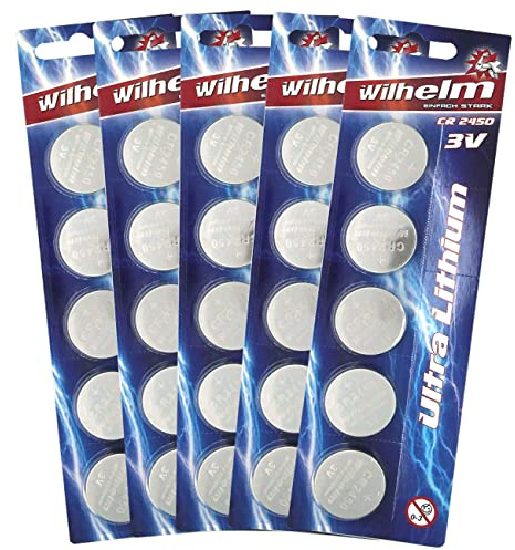 Wilhelm CR2450 Lithium Knopfzellen 3V 600 mAh, ø24,5x5 mm – 25 Stück