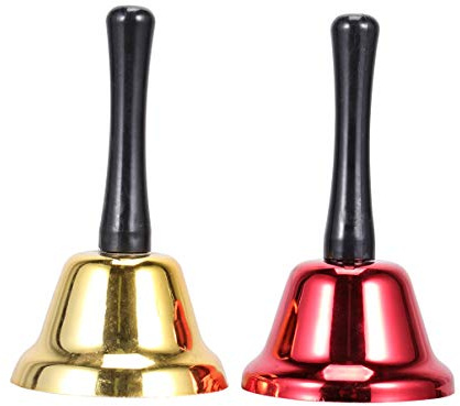 Tomaibaby 2 Stück Kupfer Handglocke Retro Kuhglocke Schulglocke Anruf Service Glocke mit Metallgriff für Den Heimgebrauch Verwenden Grün + Blau 75Mm