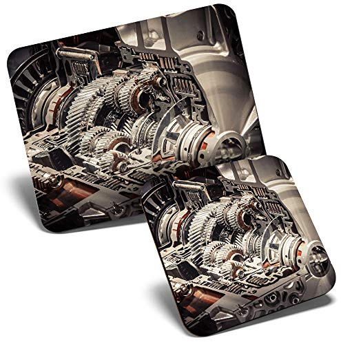 Mouse Mat & Coaster Set - Engine Engineering Gears Cogs Parts 23.5 x 19.6 cm & 9 x 9 cm for Computer & Laptop, Office, Gift, Non-slip Base #16135