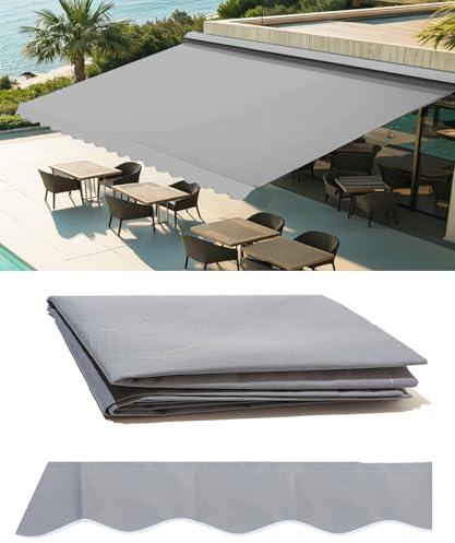 WJCWHH 10' x 8' Retractable Patio Awning Replacement Fabric Cloth, Durable Exterior Sunshade Canopy Cloth, Reinforced Multi-Purpose Waterproof Protective Awning Cover, Gray