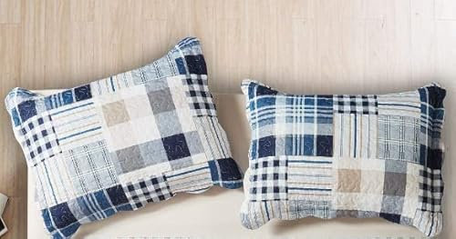 Brilliant Sunshine Multi Blue Plaids & Stripes Pillowshams Set, 20x26+2