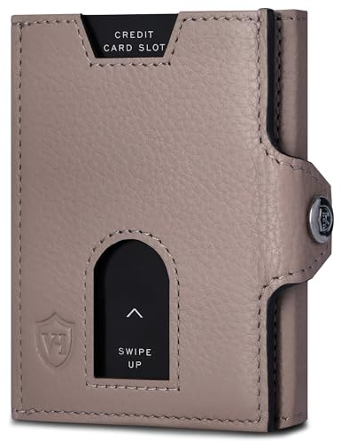 VON HEESEN Slim Wallet mit XL Münzfach & RFID Schutz - Leder Geldbörse Herren klein - Mini Geldbeutel Damen Portmonee - Kartenetui Echtleder Karten Portemonnaie - Kreditkartenetui Taupe