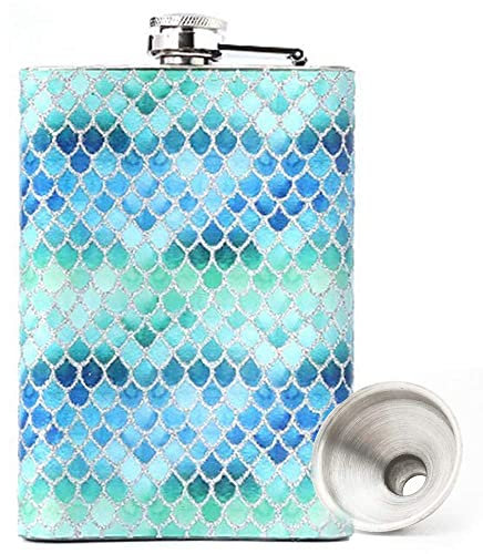 Mermaid 8oz hip stainless steel flask whith flasks for liquor for women,whiskey flask for women,Great Gift Idea Flask (Blue)