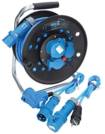 CEE-Campingkabeltrommel EXTREME Campingkabel Wohnmobil-Kabel Caravantrommel H07BQ-F 3G 2,5mm² 25 Meter von KALLE DAS KABEL Kabeltrommel +Anschlussleitung mit Winkelkupplung 1,5m +Adapterleitung