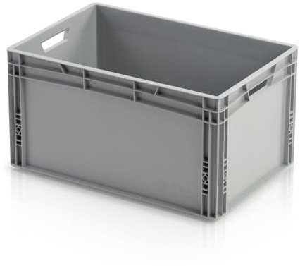 Wetec Lagerbehälter, mit Durchfassgriffen, grau, 600 x 400 x 320 mm (Lagerbox Transportbox Transportkasten Euro-Transportkasten Eurobox Eurofix-Kasten Eurokasten Eurokiste Stapeltransportkasten)
