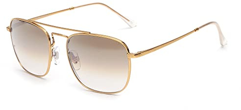 JIM HALO Retro Piazza Occhiali da Sole Lente di Vetro Premium Occhialo Metallici Piatti Uomini Donne (Gradiente Oro/Marrone)