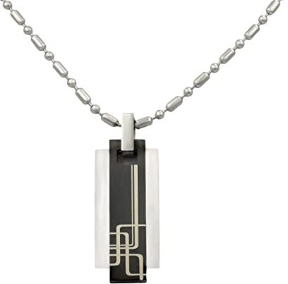 Hanessa Personalisierte Kette mit Gravur Edelstahl 60 cm mit Anhänger Rechteck in silber und schwarz - Personalisierte Halskette für Männer - Personalisierter Schmuck Herren