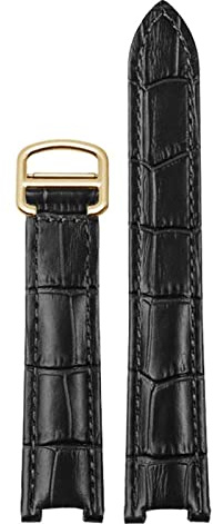 AEMALL Echtleder-Armband für Herren und Damen für Cartier PASHA W3108/HPI004 Faltschnalle, konkaves Armband 21 x 15 m 20 x 12 mm 18 x 10 mm Armbänder (Farbe: Schwarze Goldschnalle, Größe: 20,12 mm)