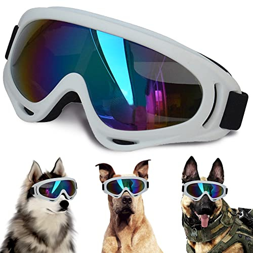 Große Hundesonnenbrille, Hundebrille mit verstellbarem Riemen, UV-Schutz, Winddicht, geeignet für mittelgroße und große Hunde, Haustierbrillen, Augenschutz