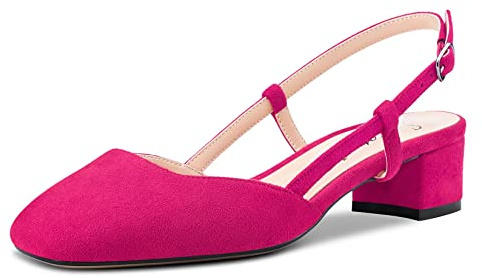 Saekcted Mujer Chunky Ancho Bajos Gatito Heel Cuadrada Punta Slingback Pumps de Boda Oficina Dress 3.5 CM Heels
