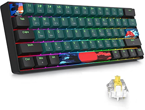 surmen GT61 - Mini tastiera meccanica da gioco wireless 60%, mini tastiera da gioco RGB, sostituibile a caldo, con interruttore Gateron lineare di tipo C/Bluetooth 5.0 programmabile (giallo Gateron,
