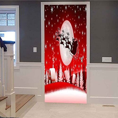 3D Türtapete Cartoon-Weihnachtsschneeflocke 95 X 215 Cm Selbstklebend Türposter Türaufkleber Fototapete Abziehen Und Aufkleben Türfolie Poster Tapete - Kinderzimmer Wohnzimmer Küche Schlafzimmer Tür