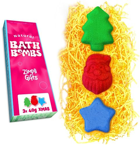 ZIMPLI - 3 x set regalo di bombe da bagno natalizie, riempimento di calze natalizie per donne e bambini, vaporizzatori da bagno, set regalo di bellezza per le terme