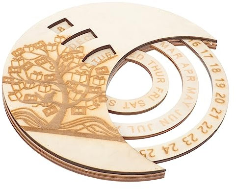 Ciieeo Holz Wandkalender Runder Ewiger Kalender Kalenderornament für Zuhause Schlafzimmer Wohnzimmer Flur Büro Arbeitszimmer Wanddekoration