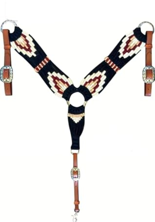 Western-Mohair-Pferdebrusthalsband, Premium-Wolle und Leder, handgefertigt, bequem, Reithalfter für Pferde, freie Größe, Schwarz