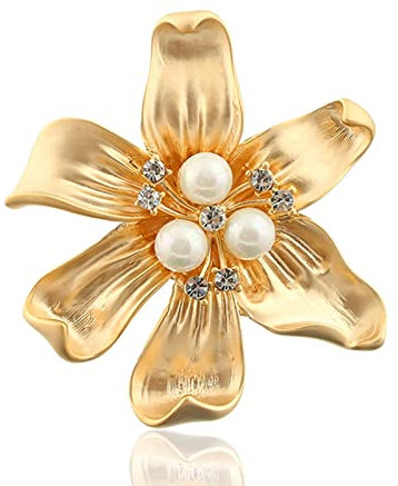 JINZIJINYU Damen Strass Brosche Perlen Blumen Brosche Legierung Diamant Corsage Kleidung Große Anstecknadel Schal Knopf Gold