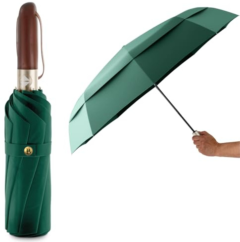 LOGAN & BARNES Taschenschirm sturmfest Ø103cm - Regenschirm sturmfest Klein mit hochwertigem Echtholzgriff und Auf-zu- Taschenschirm Automatik Modell Amsterdam (Dunkelgrün)