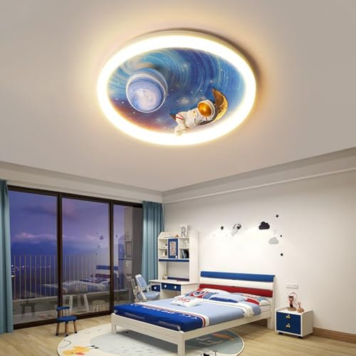 WOQuju Astronaut Kinderlampe Deckenleuchte, Augenschutz Kinder Flush Mount LED Dimmbare Deckenlampe, Kinderzimmer Beleuchtung Armaturen Für Kinderzimmer