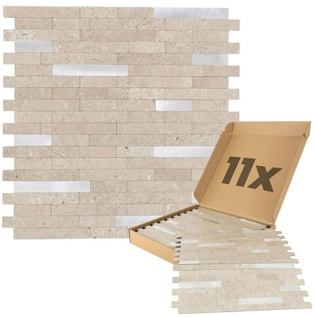 Dalsys Wandpaneele selbstklebend Steinoptik 1m², 11 Stück Sand Silber Wandverkleidung feuchtigskeitsbeständig, Premium Qualität für Bad und Küche, dünne Streifen