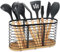 buysigo Küchenutensilienhalter，Besteckhalter aus Metall - Perfekte Organisation für Ihre Küche ，große schwarze Edelstahl Utensil Schale mit hölzernen Basis，3 Fächer Küchenutensilien Caddy，Schwarz