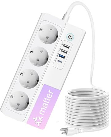 UseeLink Matter Steckdosenleiste, Smart Mehrfachsteckdose WLAN Schnellladegerät funktioniert mit Alexa, Apple HomeKit und Google, mit zeitschaltuhr und Sprachsteuerung,16A
