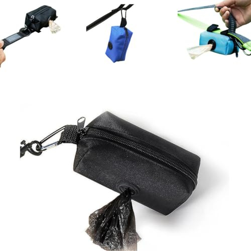 Hundekotbeutelhalter, Hundekotbeutelspender, Kotbeutelhalter für Leine, Hundekotbeutelspender, Stoff, Hundeleine, Kotbeutelhalter, leerer Kotbeutelhalter für Leine (schwarz)