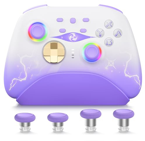 Mytrix Wireless Pro Controllers with Charging Dock, Purple Bluetooth Controller with Hall Effect Joysticks/Hall Trigger (No Drift) for Nintendo Switch, Windows PC iOS Android Steam
