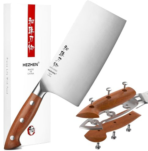 HEZHEN 18cm Hackmesser, Profi Chinesisches Kochmesser, German Stahl Scharf Küchenmesser, Gemüse Fleischbeil Schneidemesser, Ergonomischer Griff aus Redwood