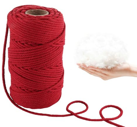 ASelected 5MM Macrame Cord, 328Feet Cotton Macrame Yarn Thick Rope For Wall Hanging Planters Hangers, Diy Crafts And Handmade Arts (Red)