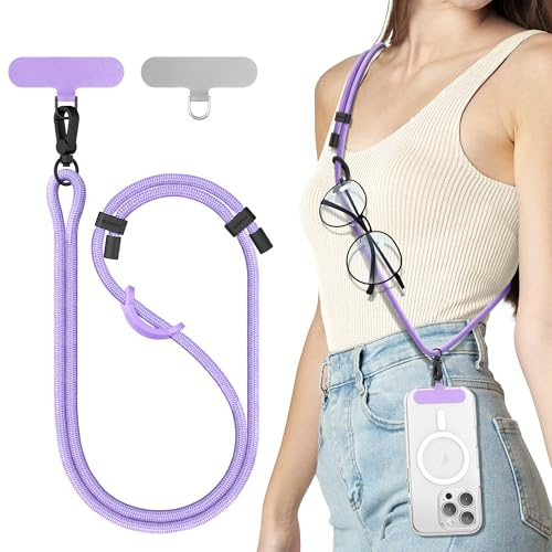 SURPHY Verstellbar Handykette Universal zum Umhängen Stabil Handyband | für Holiday, Outdoor, Reise, Phone Lanyard mit Robuste Haken Kompatibel mit alle Smartphones Kopfhörer, Violett