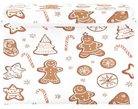 Ewusp Scatole natalizie di pan di zenzero con coperchio e manici, grandi, pieghevoli, in tessuto, per armadio, organizer per casa, ufficio, stanza dei bambini