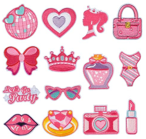 14 Stück Patches zum Aufbügeln, Flicken zum Aufbügeln Rosa Aufnäher zum Aufbügeln Western Cowgirl Bügelbilder für Textilien Mädchen Aufbügler für Rucksäcke Hosen Kleidung Jeans